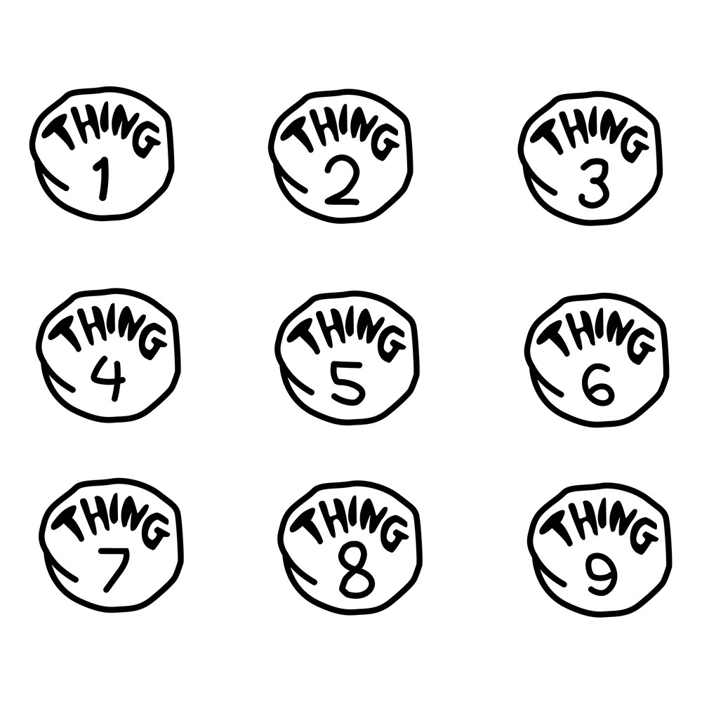 Line illustration showing circles with labels Thing 1 through Thing 9