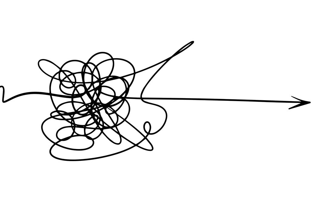 Line illustration a tangled line finding a clear direction